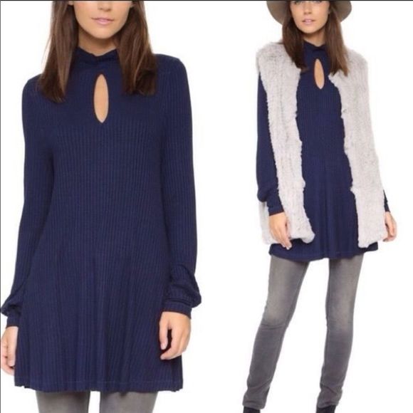 Free People Copa Banana Blue Ribbed Keyhole Tunic - Picture 2 of 11